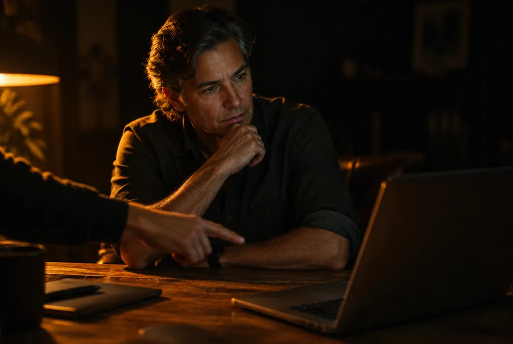 An owner working through a problem at a desk, late