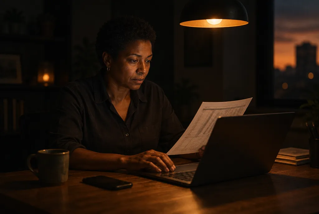 A business owner working through the numbers at her laptop
